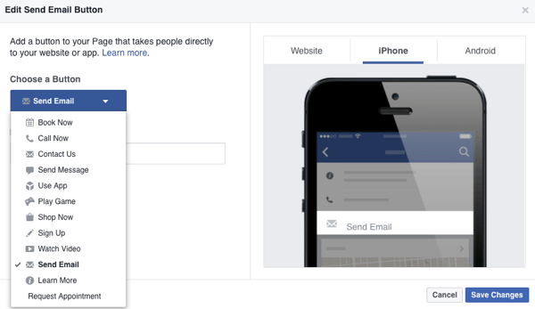 facebook-sida med cta på mobil
