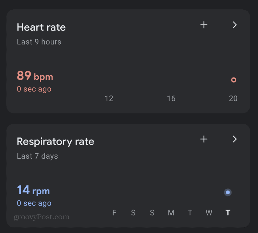 Instrumentpanel för Google Pixel Heart Respiratory Rate