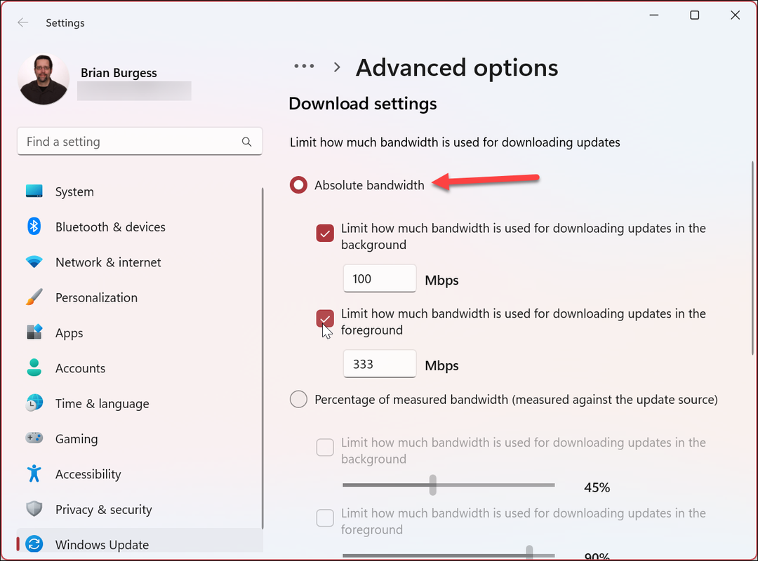 Begränsa bandbredd för Windows 11