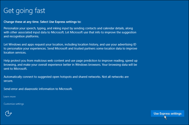 Expressinställningar Windows 10