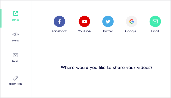 Dela din video på sociala medier, skapa en delbar länk, mejla den eller bädda in den på din webbplats.