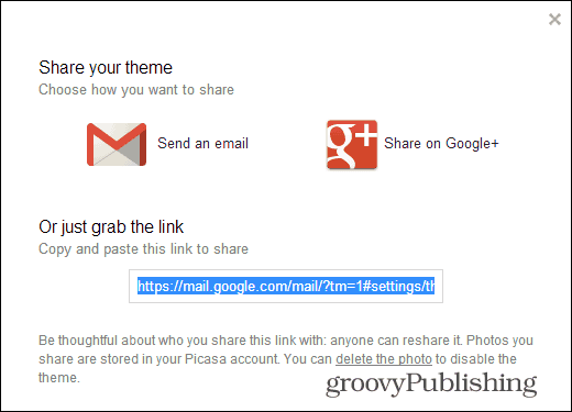 Gmail-anpassade teman delar din temalänk