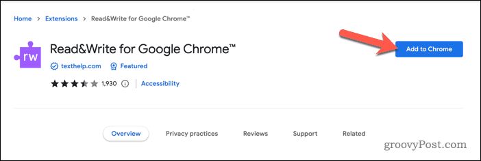Lägger till tillägget Läs och skriv i Google Chrome