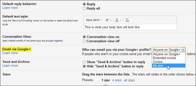 Google+ tillåter nu någon att skicka e-post till dig. Så här väljer du bort