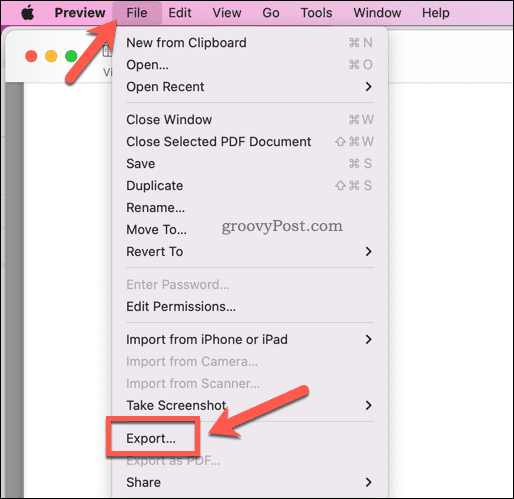 Exportera en PDF-fil i Preview på Mac