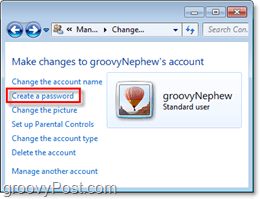 hitta snabbmeddelandet om att lägga till ett lösenord till ett användarkonto för Windows 7
