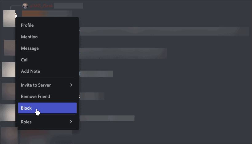 blockera användare i Discord