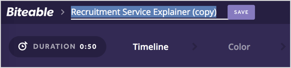 Välj den preliminära titeln och skriv in ett namn på din Biteable-video.