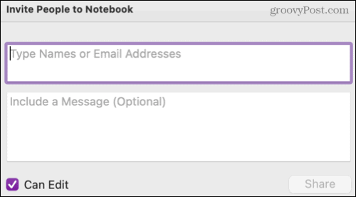 Dela en anteckningsbok i OneNote på Mac