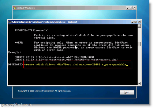 Windows 7 Native VHD Installera Dual Boot Create VHD från CMD Prompt