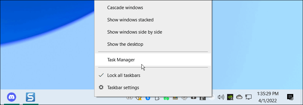 öppna Aktivitetshanteraren från Windows 10 Aktivitetsfältet
