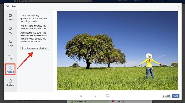 Facebook tillåter nu användare att åsidosätta automatisk genererad alt-text för bilder som laddas upp till webbplatsen.