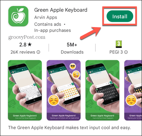 installera grönt äpple tangentbord