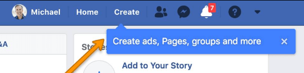 Facebook verkar ha rullat ut en ny menyknapp i det övre navigeringsfältet som gör det möjligt för användare att snabbt och enkelt skapa en sida, en annons, en grupp och mer.