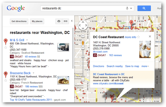 Google har integrerade recensioner från Zagat och Google+ i sökresultat på Google Maps