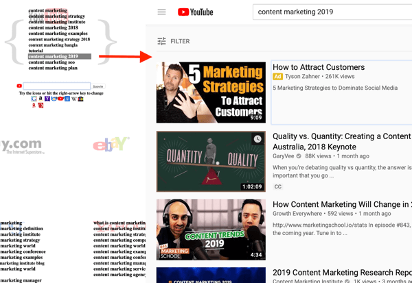 Soovle YouTube sökord forskning steg 3 topp videoresultat.