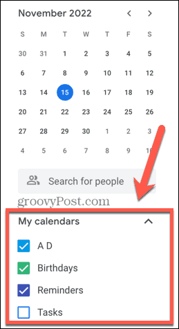 google kalender välj kalendrar