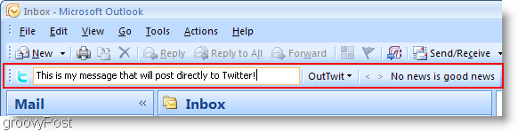 Twitter inuti Outlook OutTwit outlook-rutan 