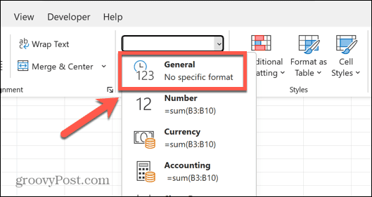 Excel generellt format