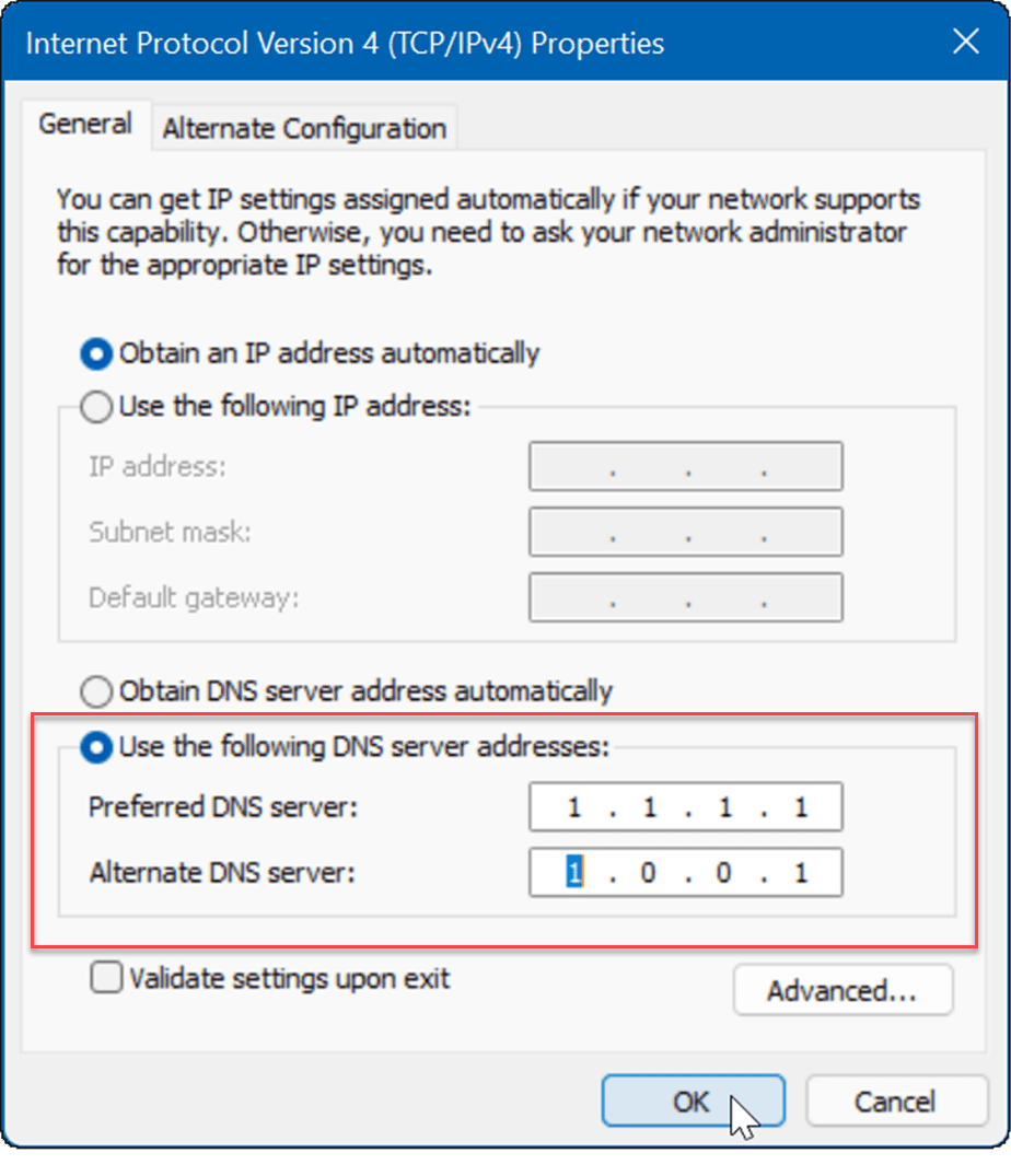 ange DNS fix långsamt internet på Windows 11