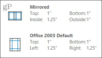 Speglade och Office 2003 -marginaler