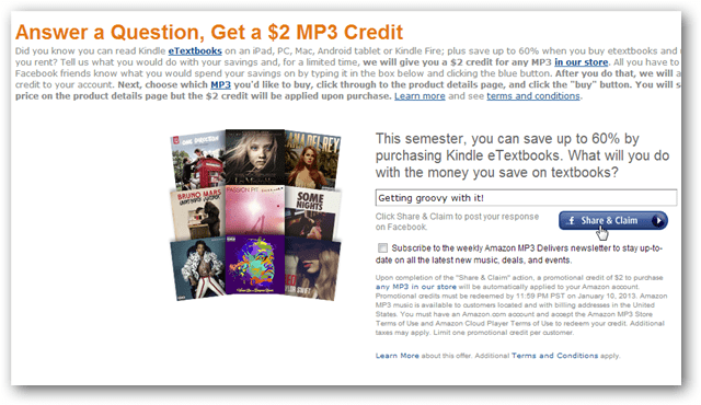Få en MP3-kredit på 2 $ för ett Facebook-inlägg