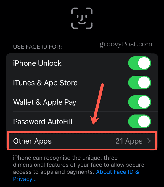 whatsapp face id inställningar för andra appar