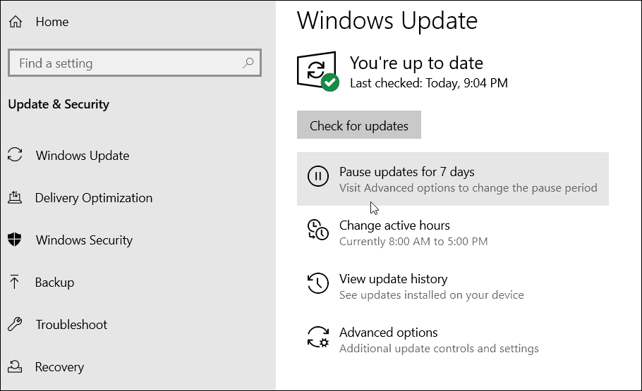 Pausa Windows 10-uppdateringar