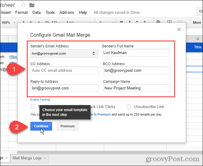 Konfigurera Gmail Mail Merge