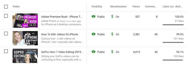 Hur man använder en videoserie för att växa din YouTube-kanal, YouTube-alternativ för att visa data för en viss video