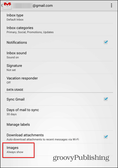 Gmail Android externa bilder