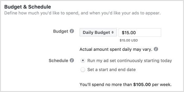 Facebook-annonsbudget och schema