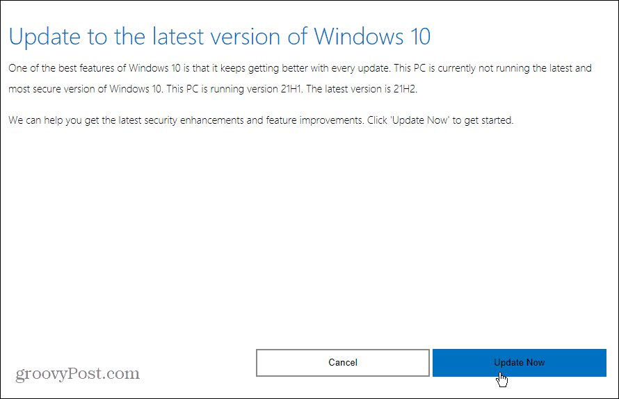 uppdatera till senaste versionen av Windows 10
