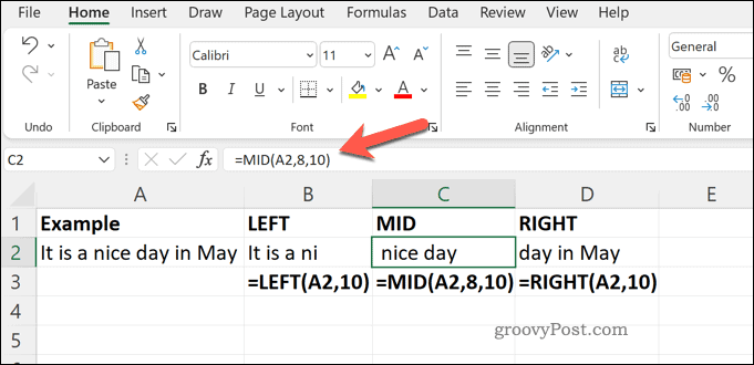 Ett exempel på MID RIGHT och LEFT funktionerna i Excel