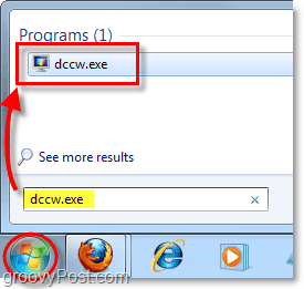starta dccw från startmenyn i Windows 7