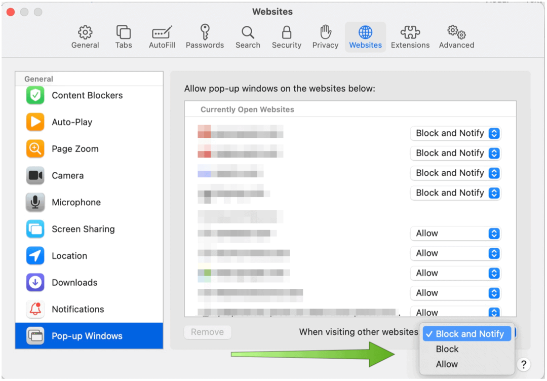 Safari för Mac blockerar popup-fönster