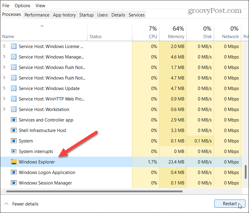 starta om Windows Explorer Aktivitetshanteraren