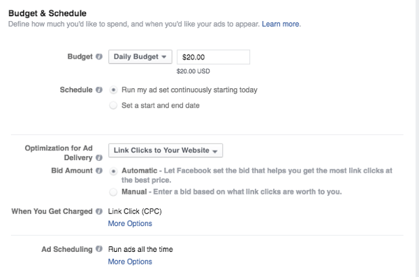 facebook-annonser budget och schema