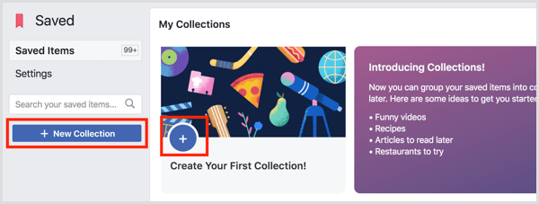 Facebook sparade objekt skapar samling