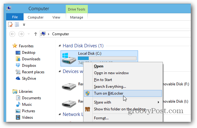 Slå på högerklicka på Bitlocker