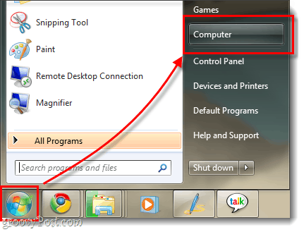 Windows 7 min dator meny och visar startmeny orb