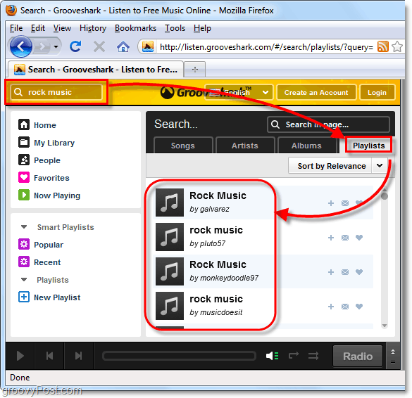 sök efter en musikgenre på Grooveshark