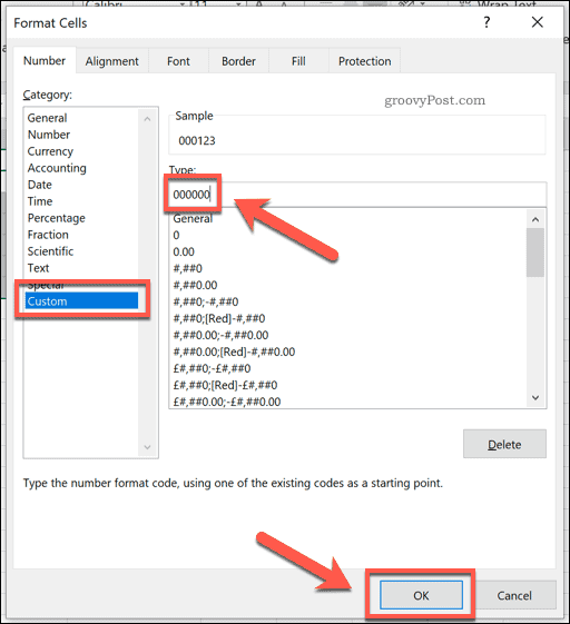 Lägga till anpassad formatering i Excel-celler för att lägga till ledande nollor