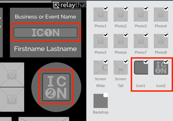 Ladda upp din logotyp till miniatyrbilden Icon1 eller Icon2 i RelayThat.