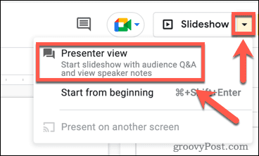 Presentatörsvy i Google Presentationer