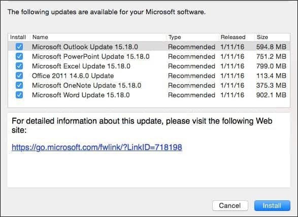 Microsoft Office 2016 för Mac: Januariuppdatering KB3133711