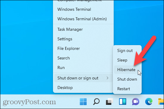 Vilolägesalternativ tillgängligt på Windows + X -menyn i Windows 11