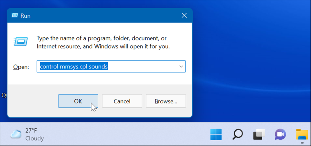 öppna systemljud Kör Windows 11