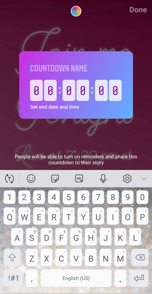 Hur man använder Instagram Countdown-klistermärke för företag, steg 2 nedräkningsnamn.