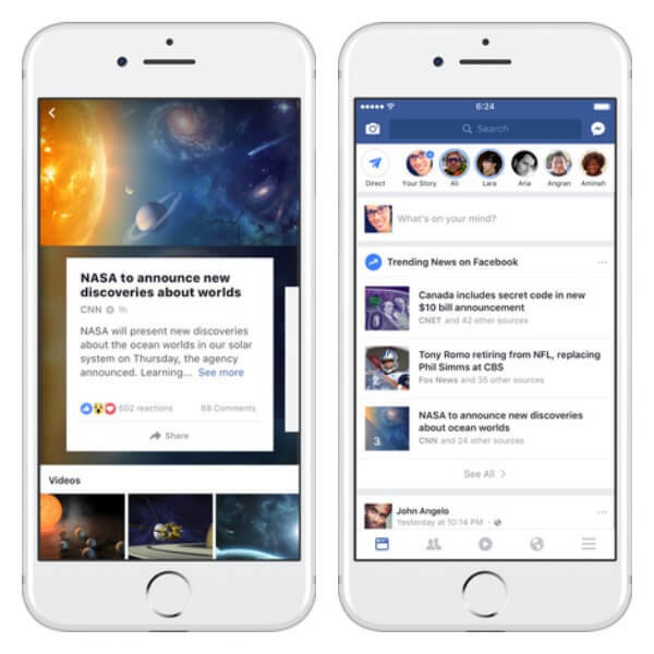 Facebook redesignade sidan Trending-resultat på iPhone och testar ett nytt sätt för att göra det lättare för användare att hitta en lista med trendiga ämnen i nyhetsflödet.